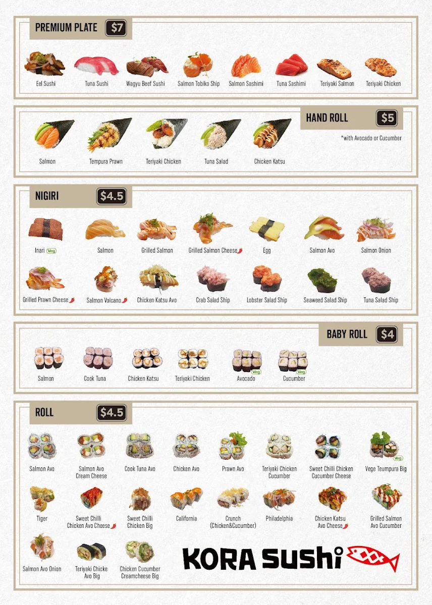 Menu, KORA SUSHI