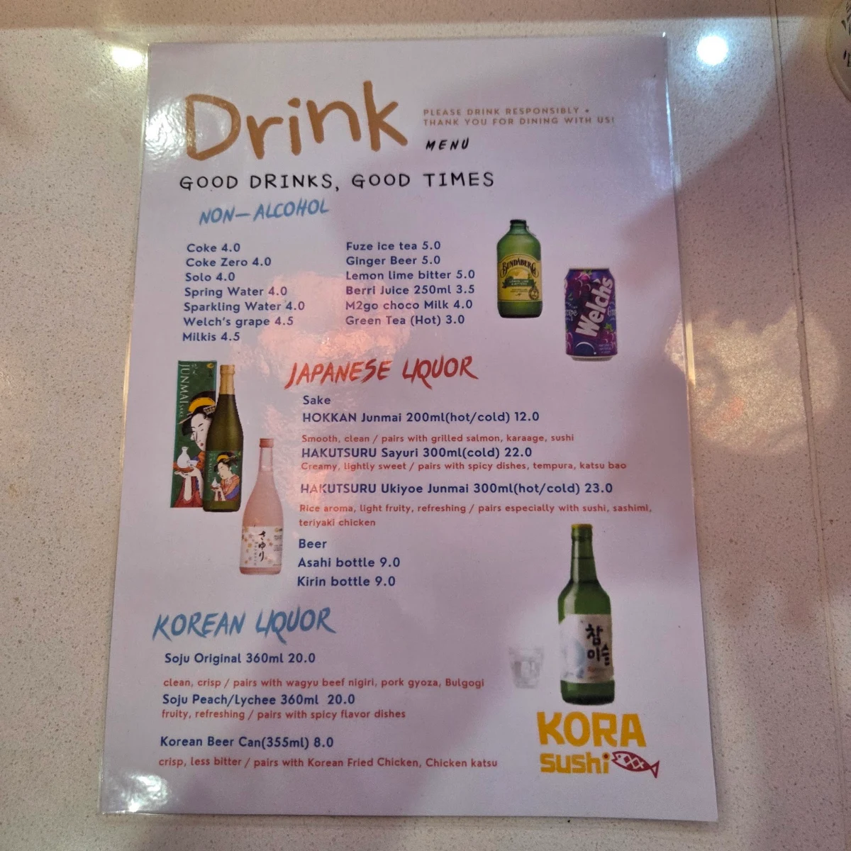 Menu, KORA SUSHI