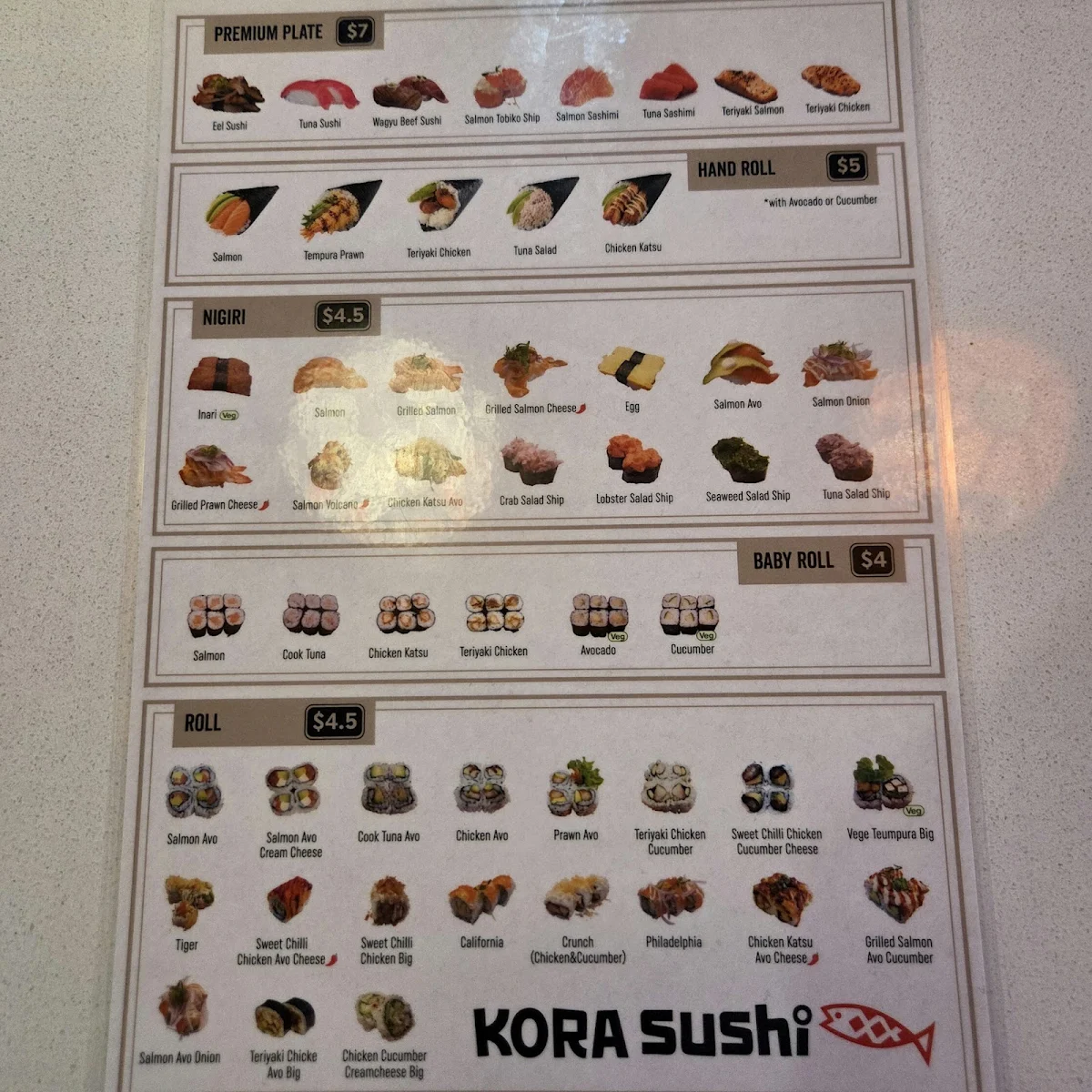 Menu, KORA SUSHI