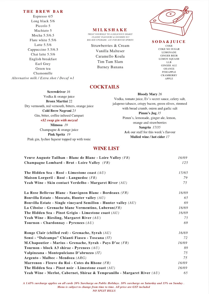 Menu, The Vault