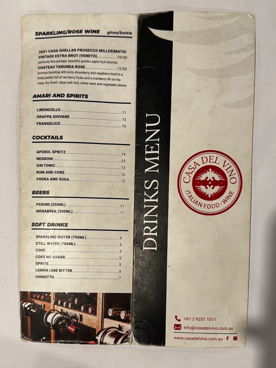 Menu, Casa Del Vino