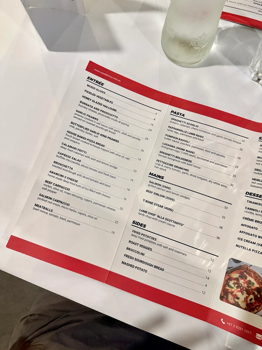 Menu, Casa Del Vino