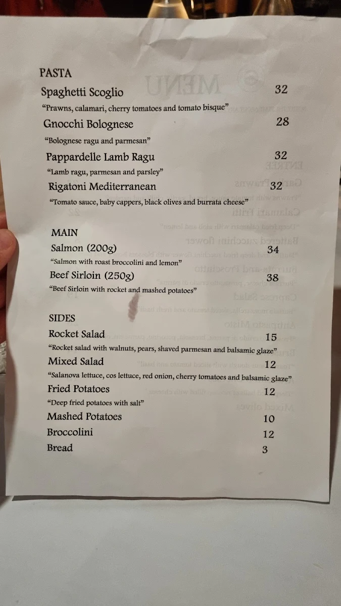 Menu, Casa Del Vino