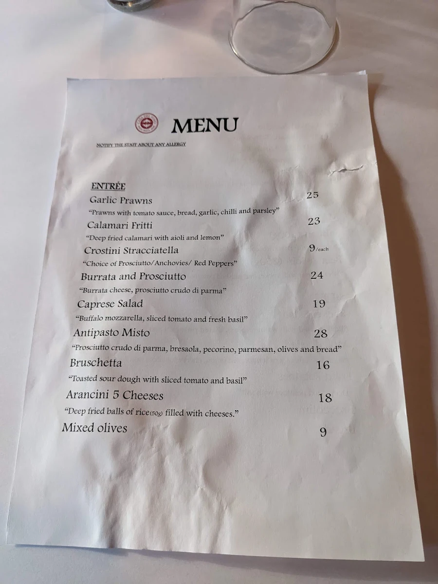 Menu, Casa Del Vino