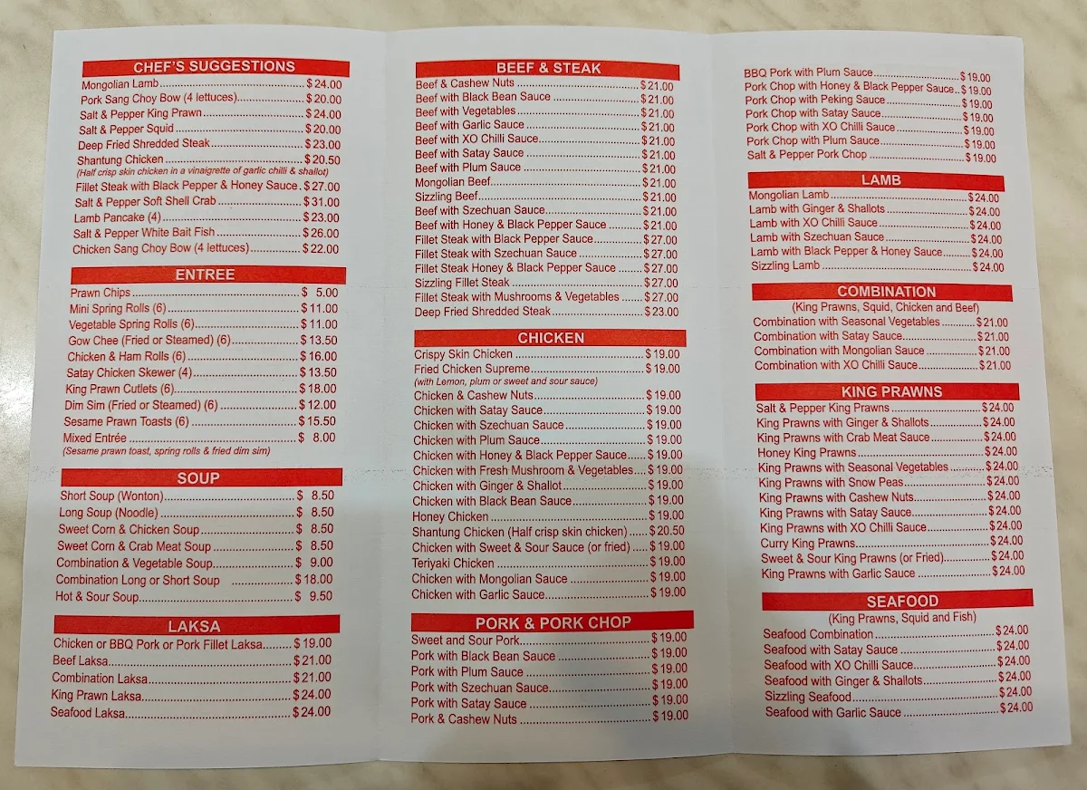 Menu, Canton House