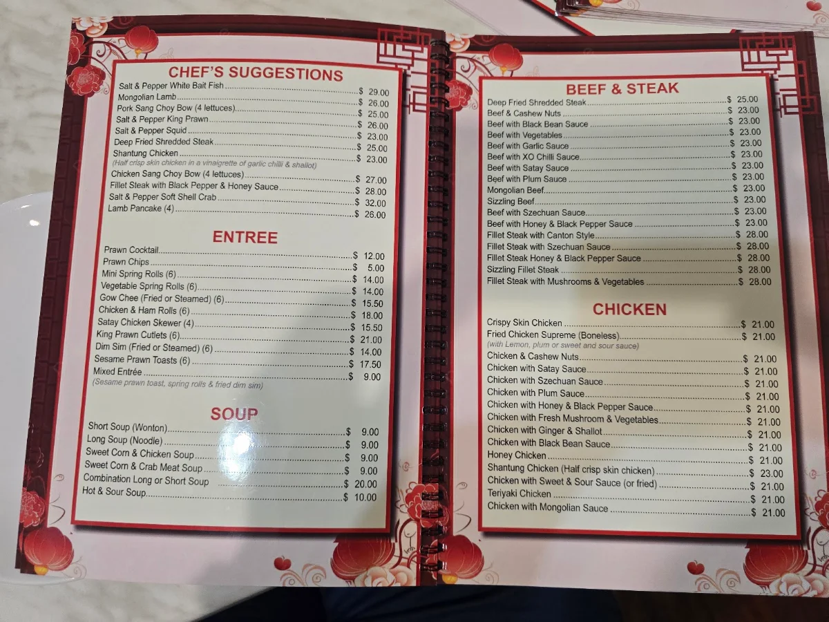 Menu, Canton House