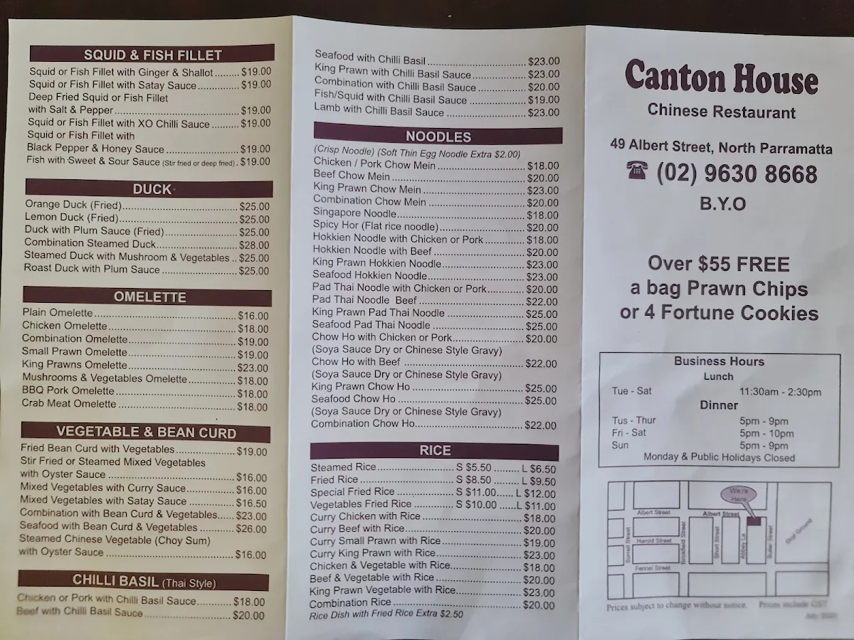 Menu, Canton House