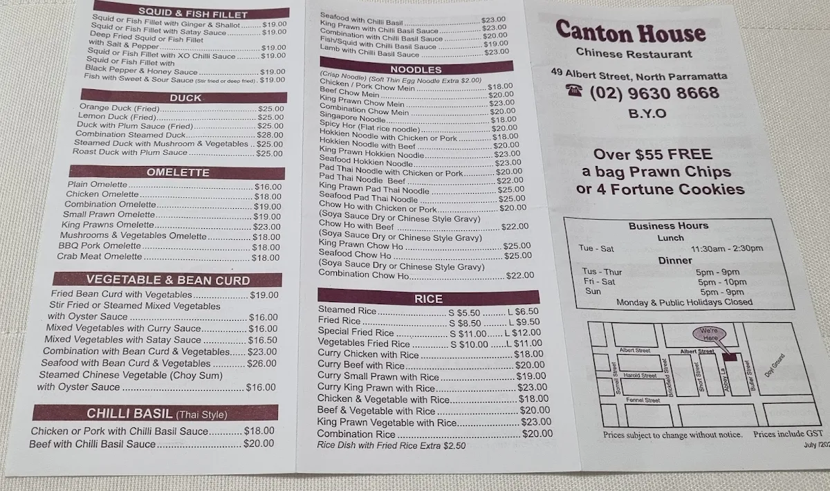 Menu, Canton House