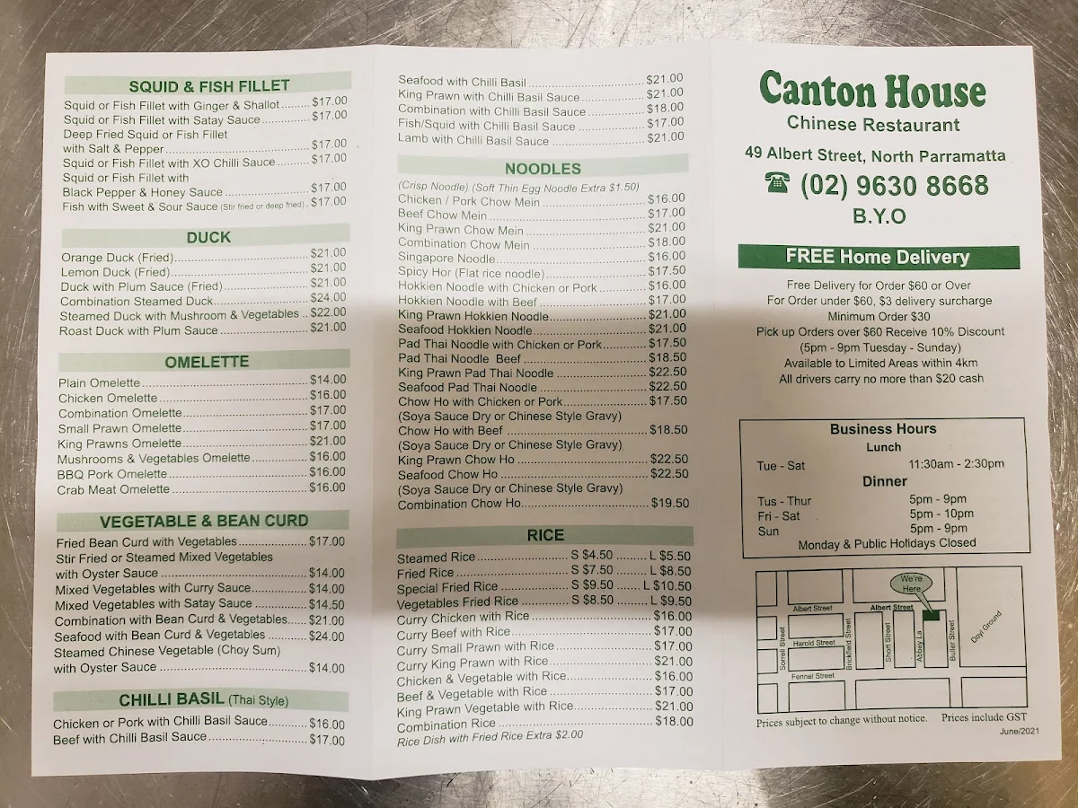 Menu, Canton House