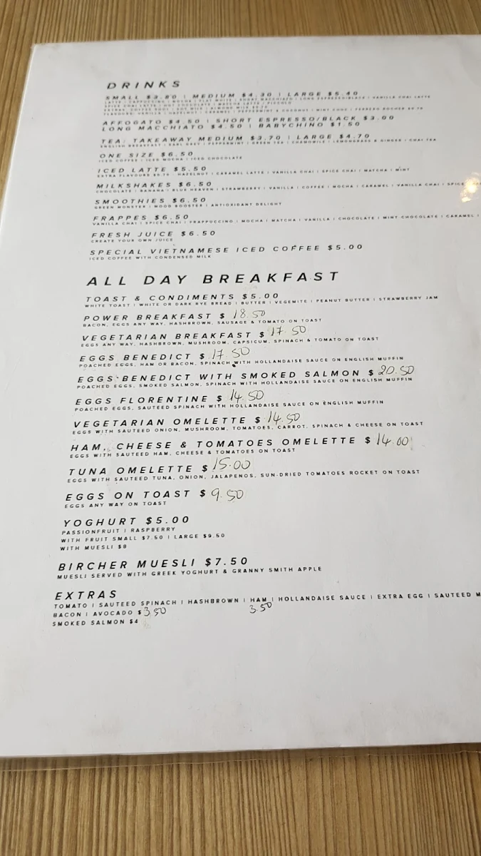 Menu, iCaffe