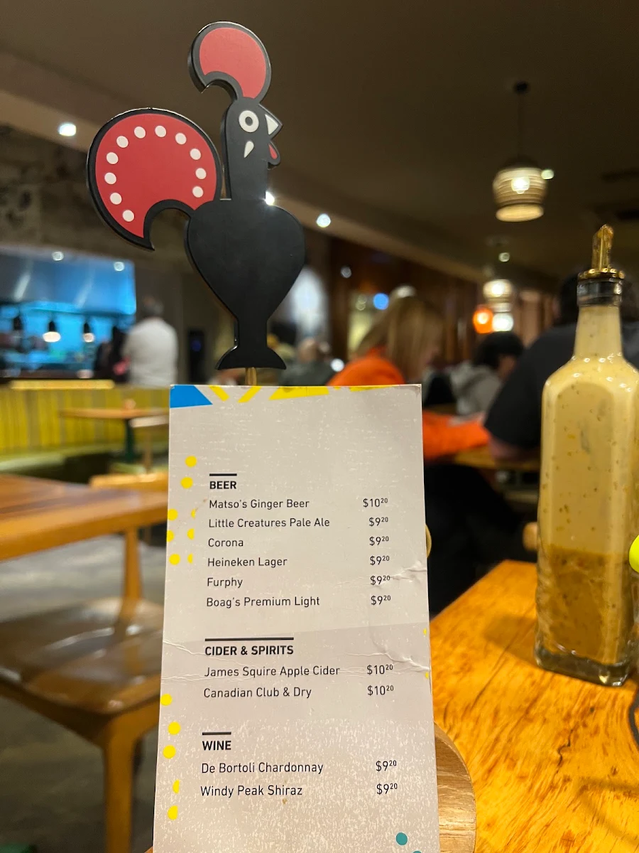 Menu, Nando's Willetton