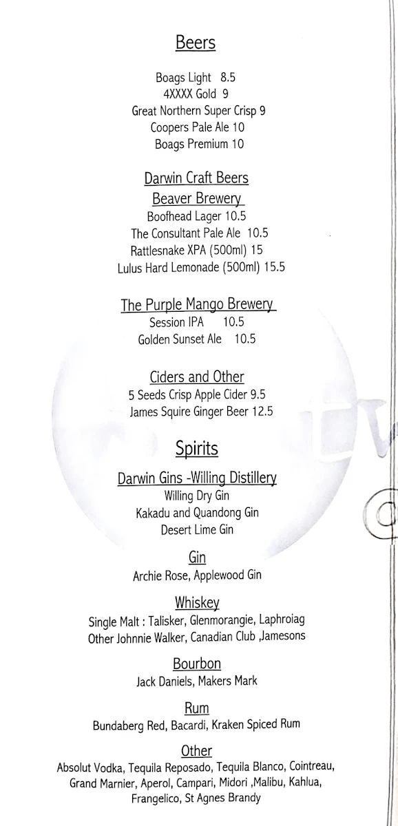 Menu, Saltwater @ Bundilla