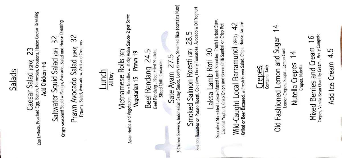 Menu, Saltwater @ Bundilla
