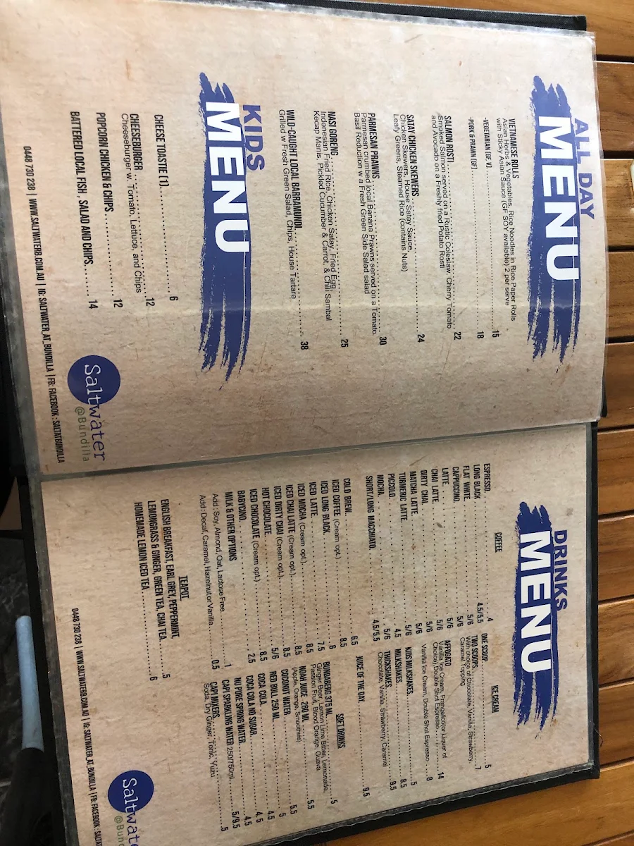 Menu, Saltwater @ Bundilla