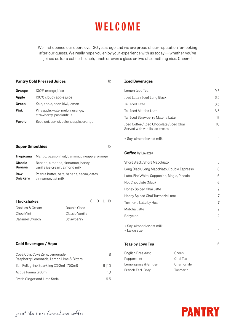 Menu, Pantry
