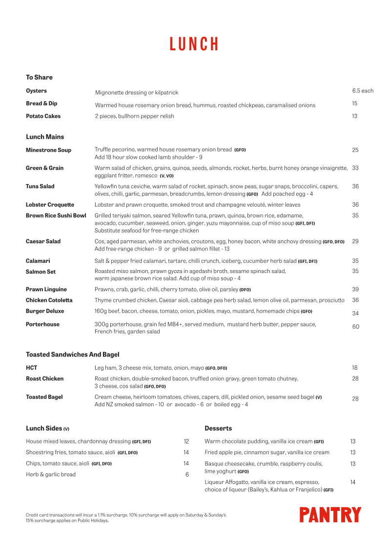 Menu, Pantry