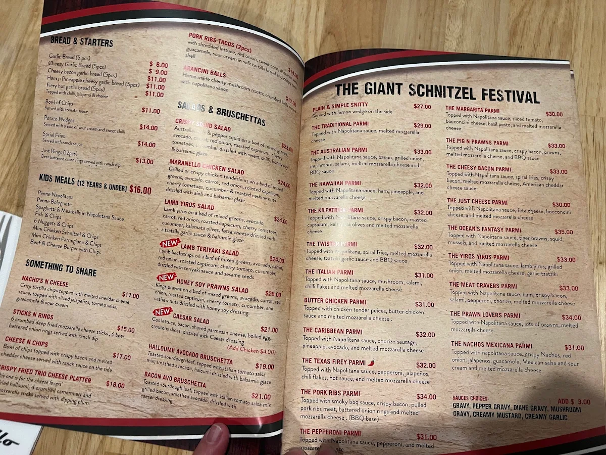Menu, Maranello Cafe