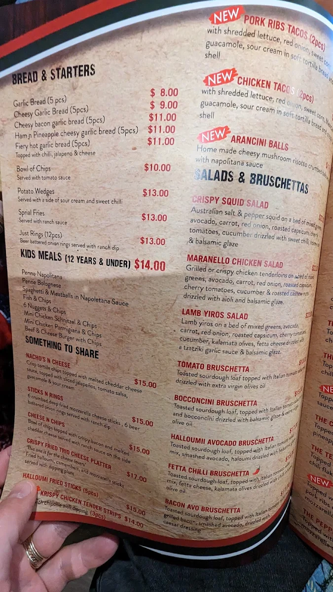 Menu, Maranello Cafe