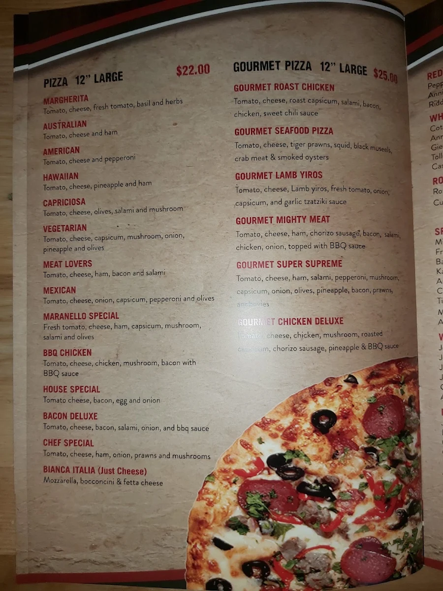 Menu, Maranello Cafe