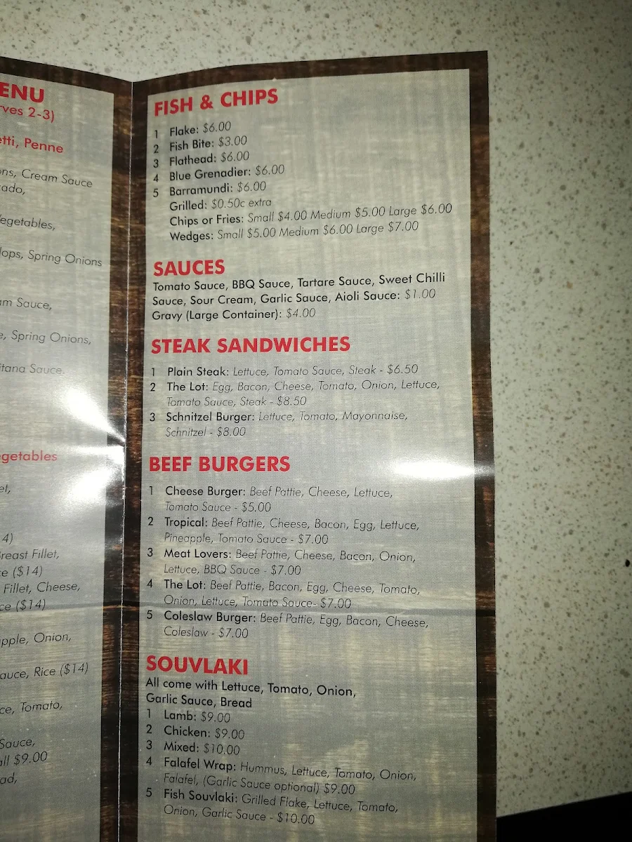 Menu, Hungry Mouth Pizza, Fish and Chips