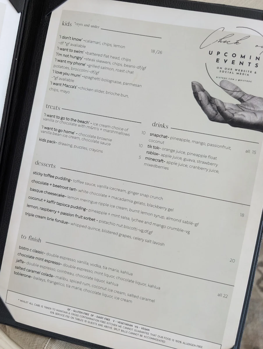 Menu, Bistro C