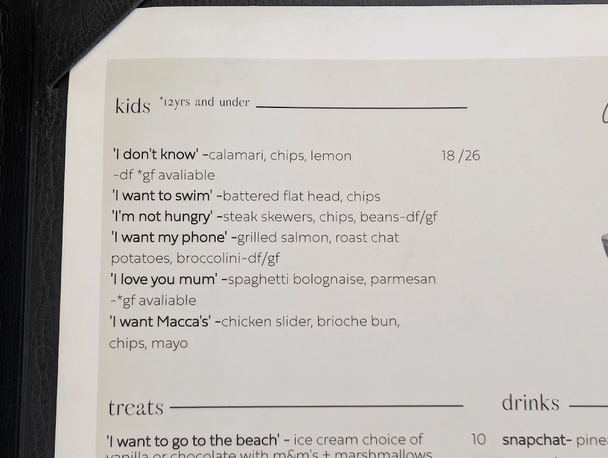 Menu, Bistro C