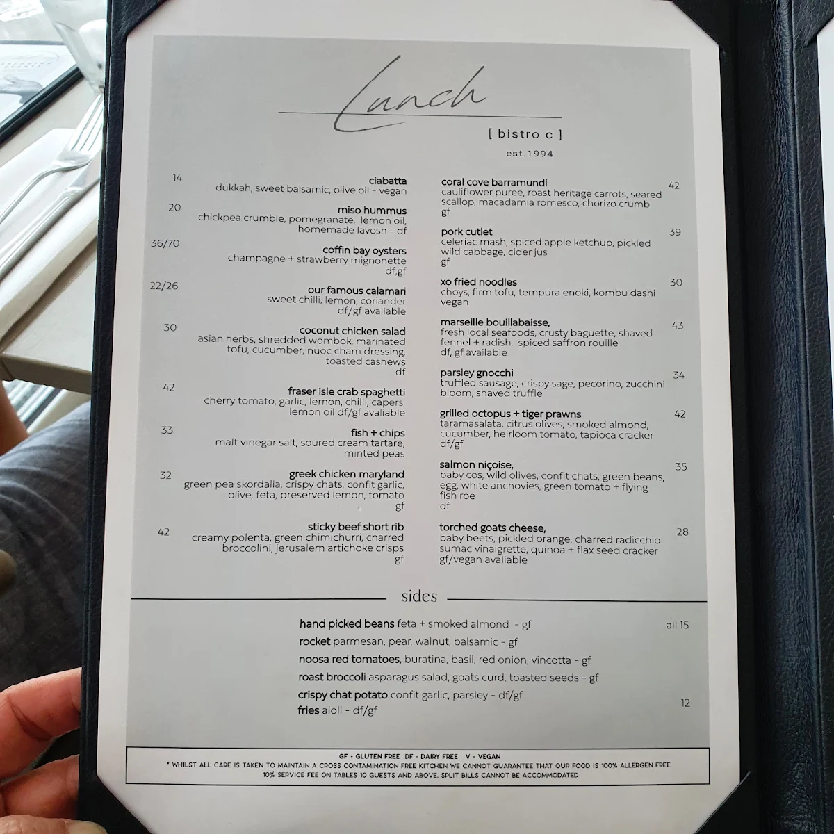 Menu, Bistro C