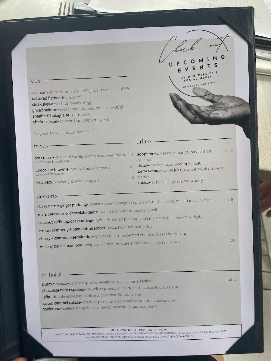 Menu, Bistro C