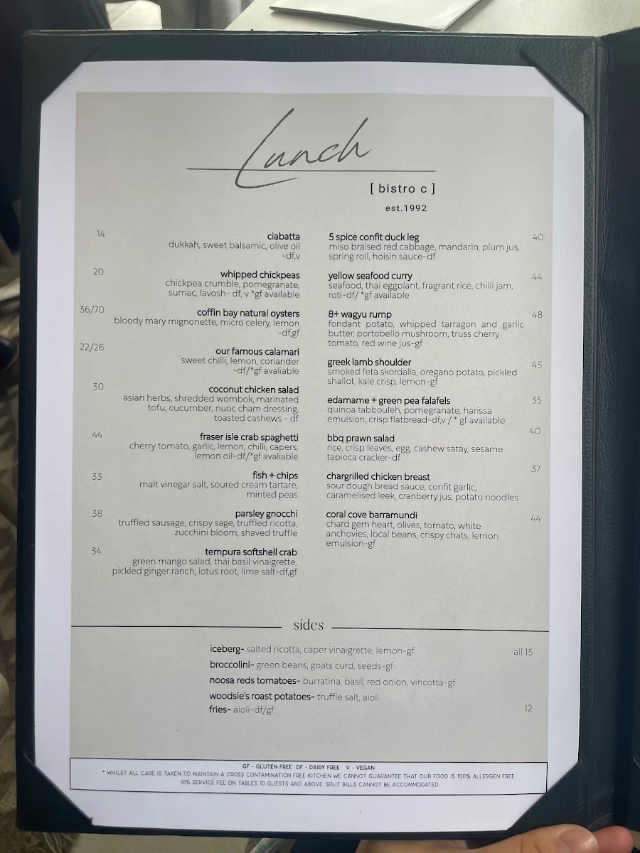 Menu, Bistro C