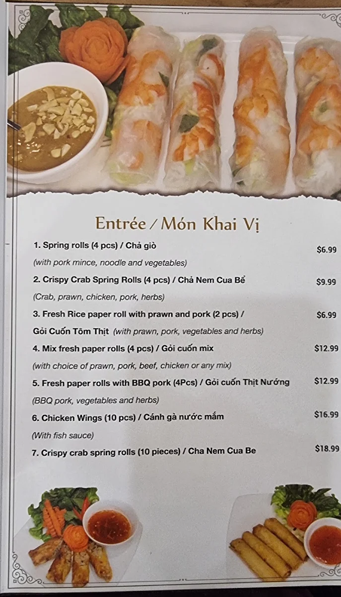 Menu, Golden Lotus