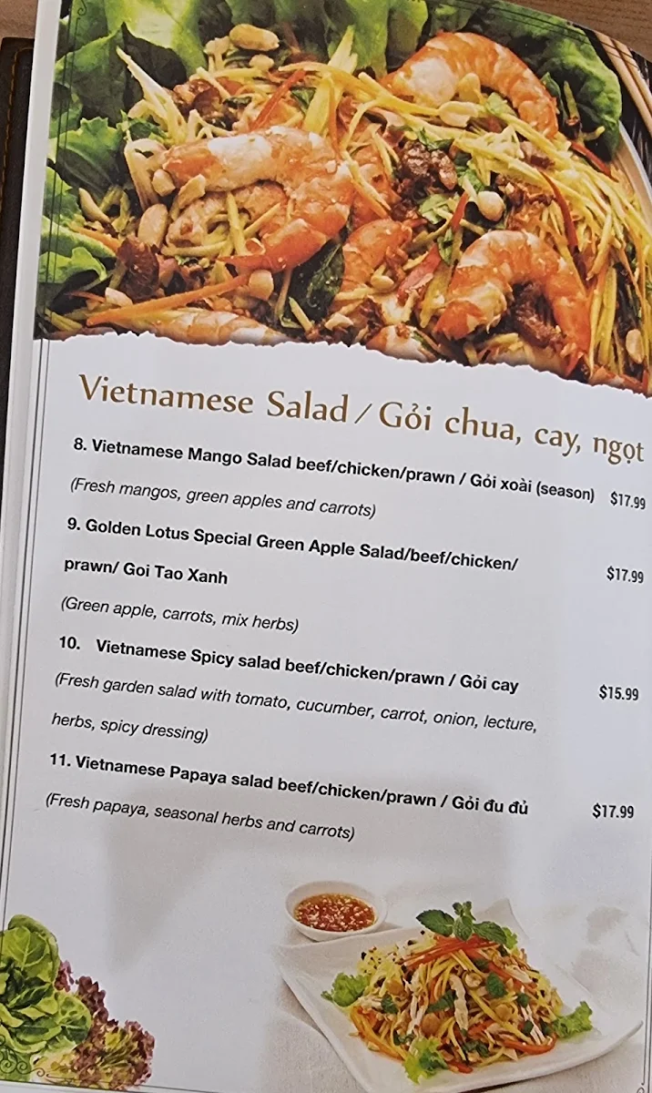 Menu, Golden Lotus