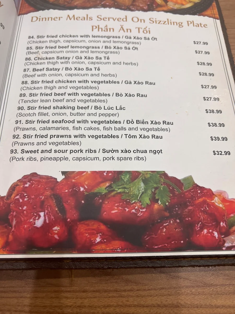 Menu, Golden Lotus