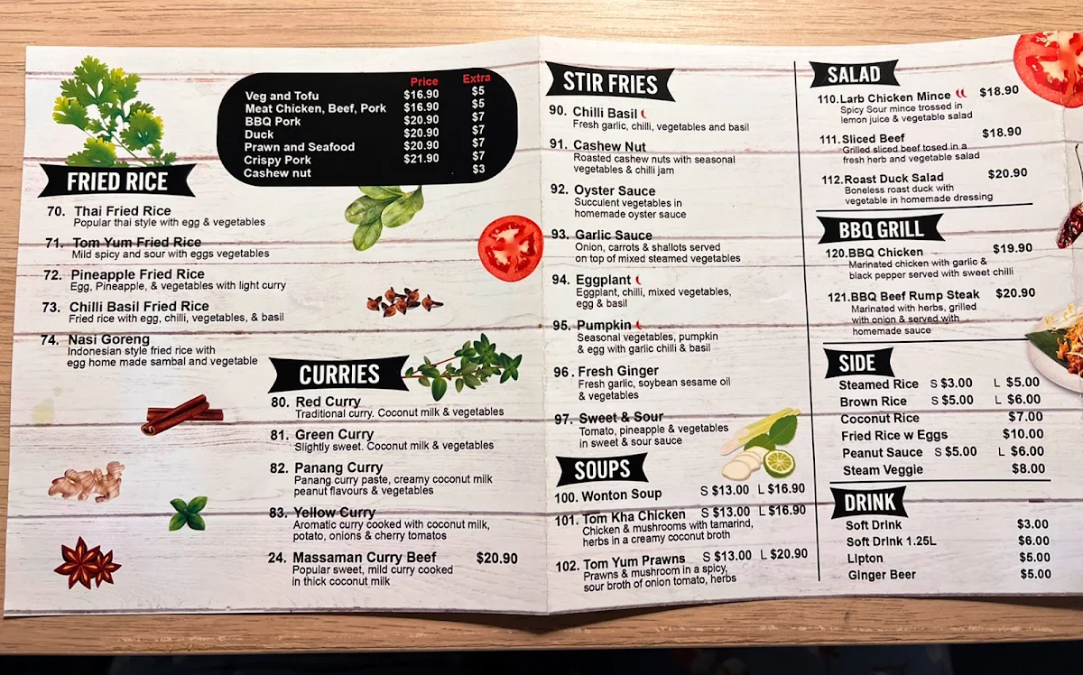 Menu, Bangkok on Botany