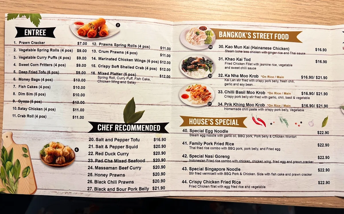Menu, Bangkok on Botany