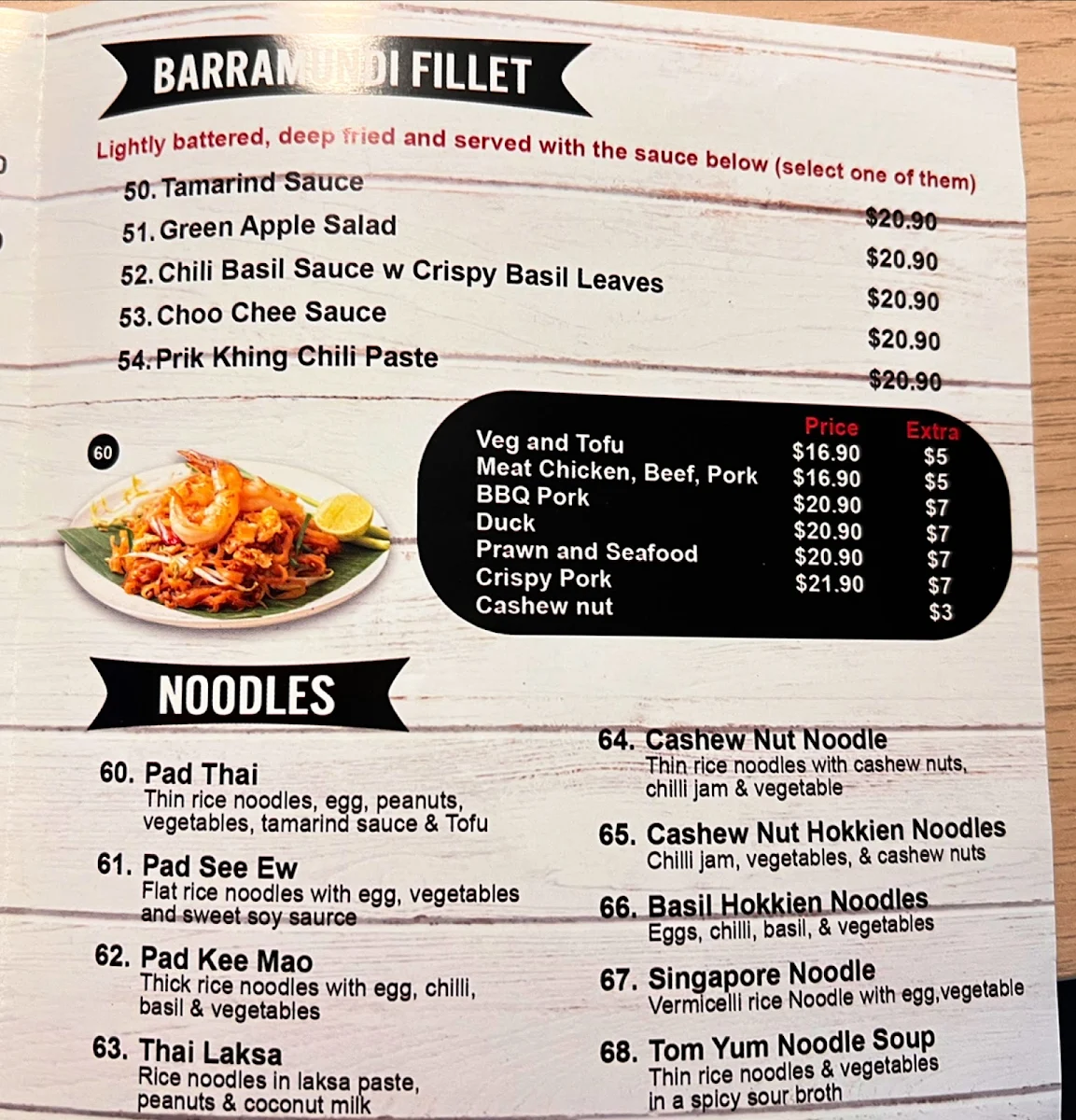 Menu, Bangkok on Botany