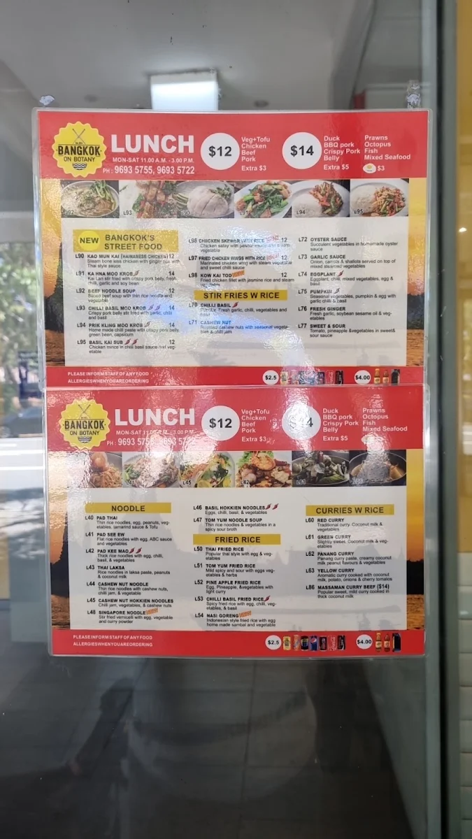 Menu, Bangkok on Botany