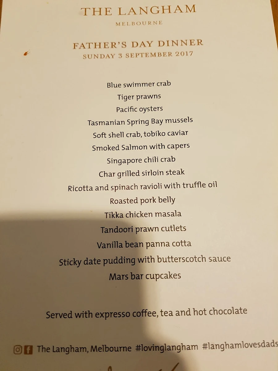 Menu, Melba Restaurant