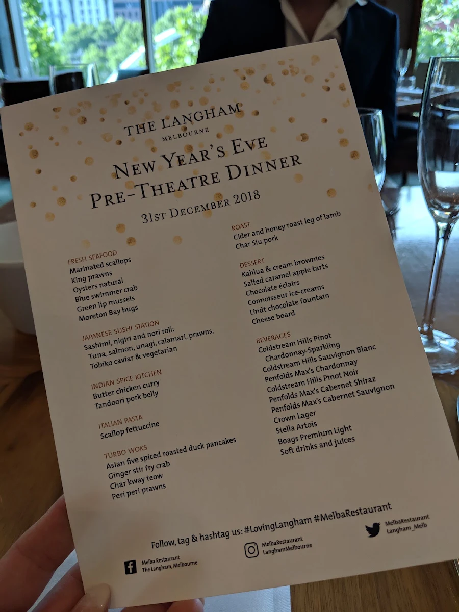 Menu, Melba Restaurant