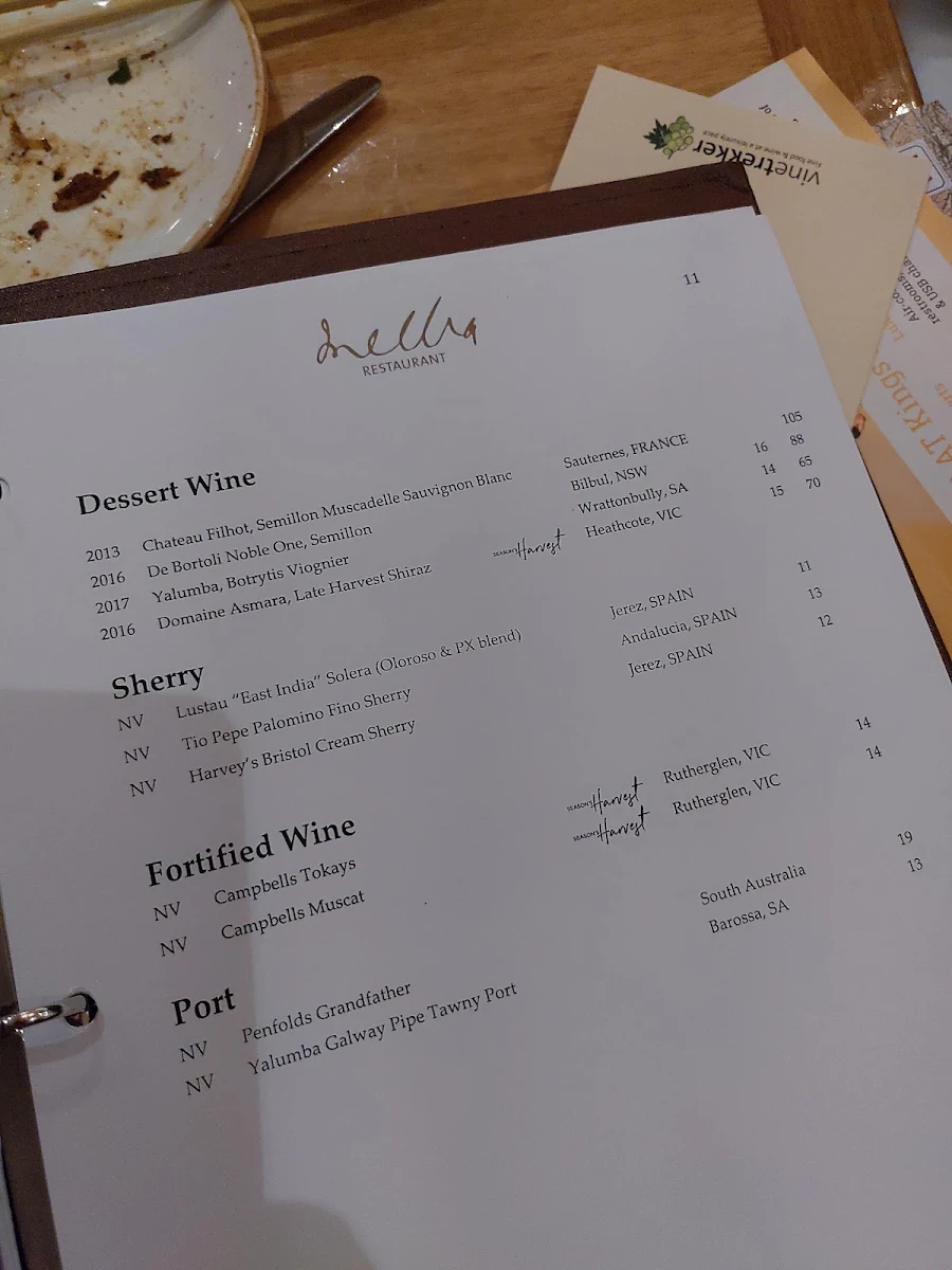 Menu, Melba Restaurant
