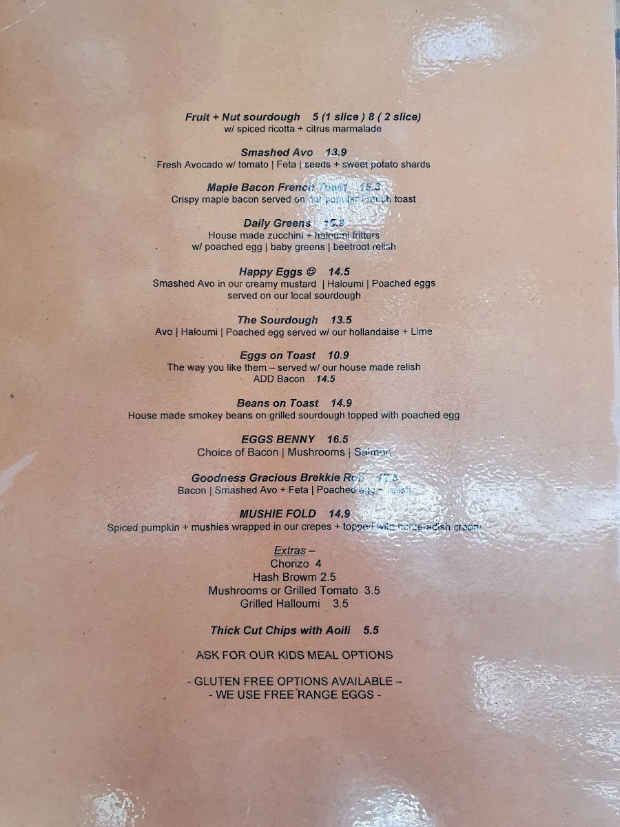 Menu, Cafe On Cusack