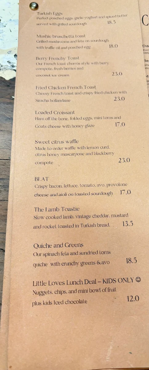 Menu, Cafe On Cusack