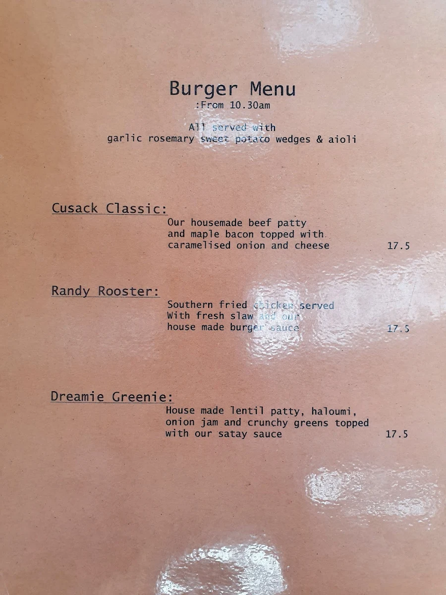 Menu, Cafe On Cusack