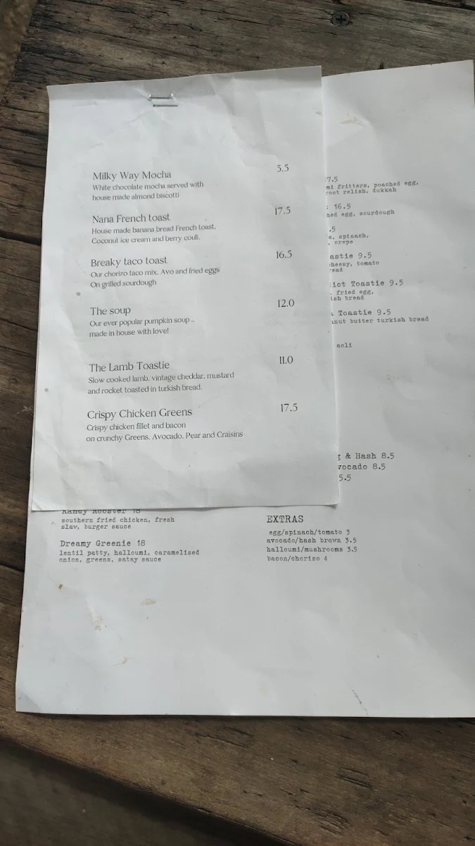 Menu, Cafe On Cusack