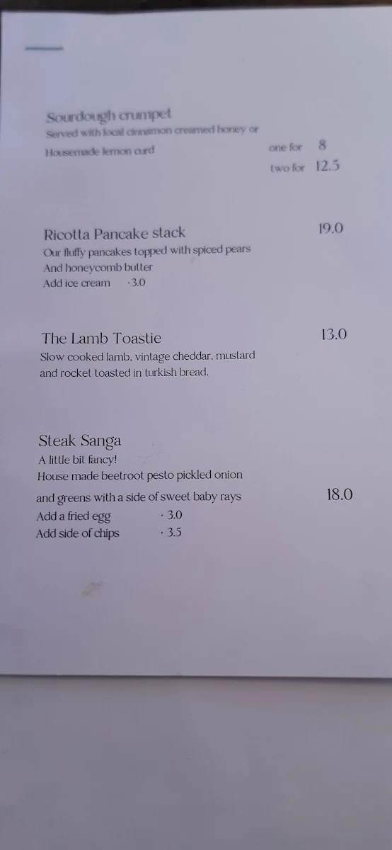 Menu, Cafe On Cusack