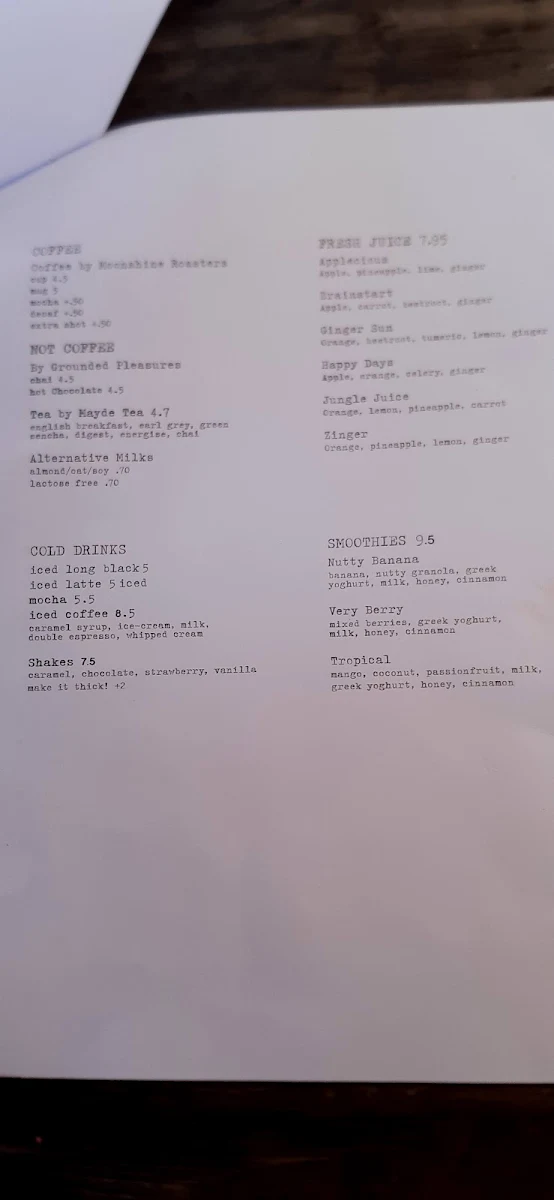 Menu, Cafe On Cusack