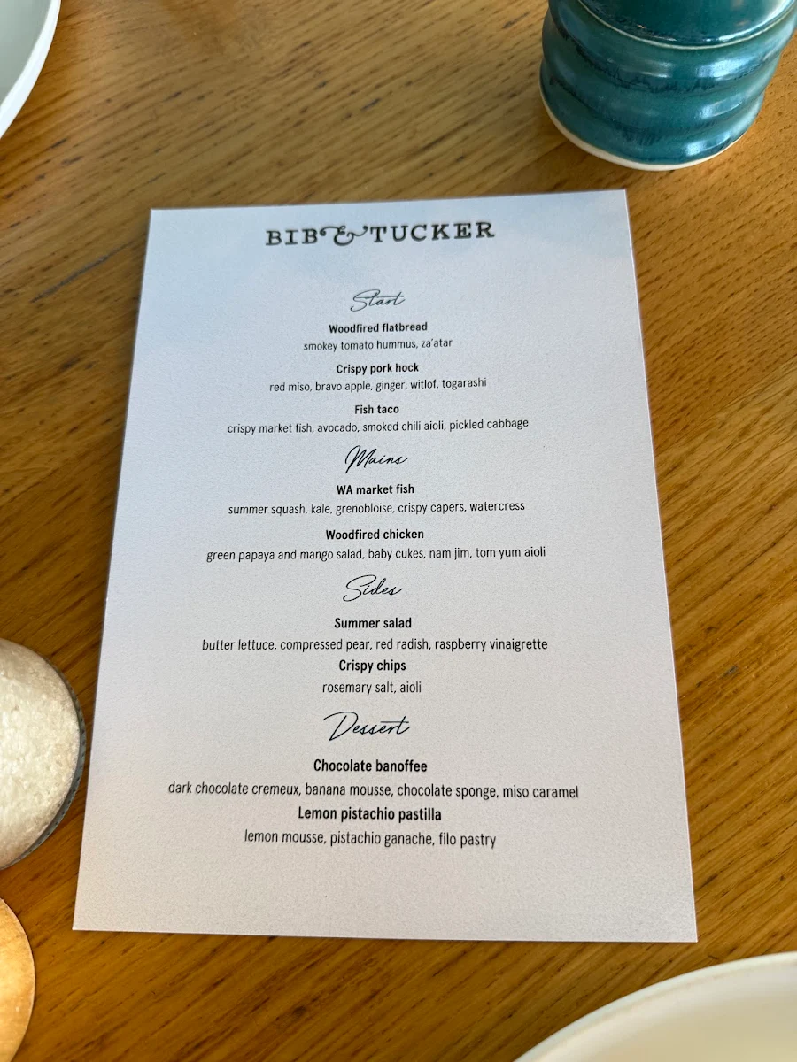 Menu, Bib and Tucker