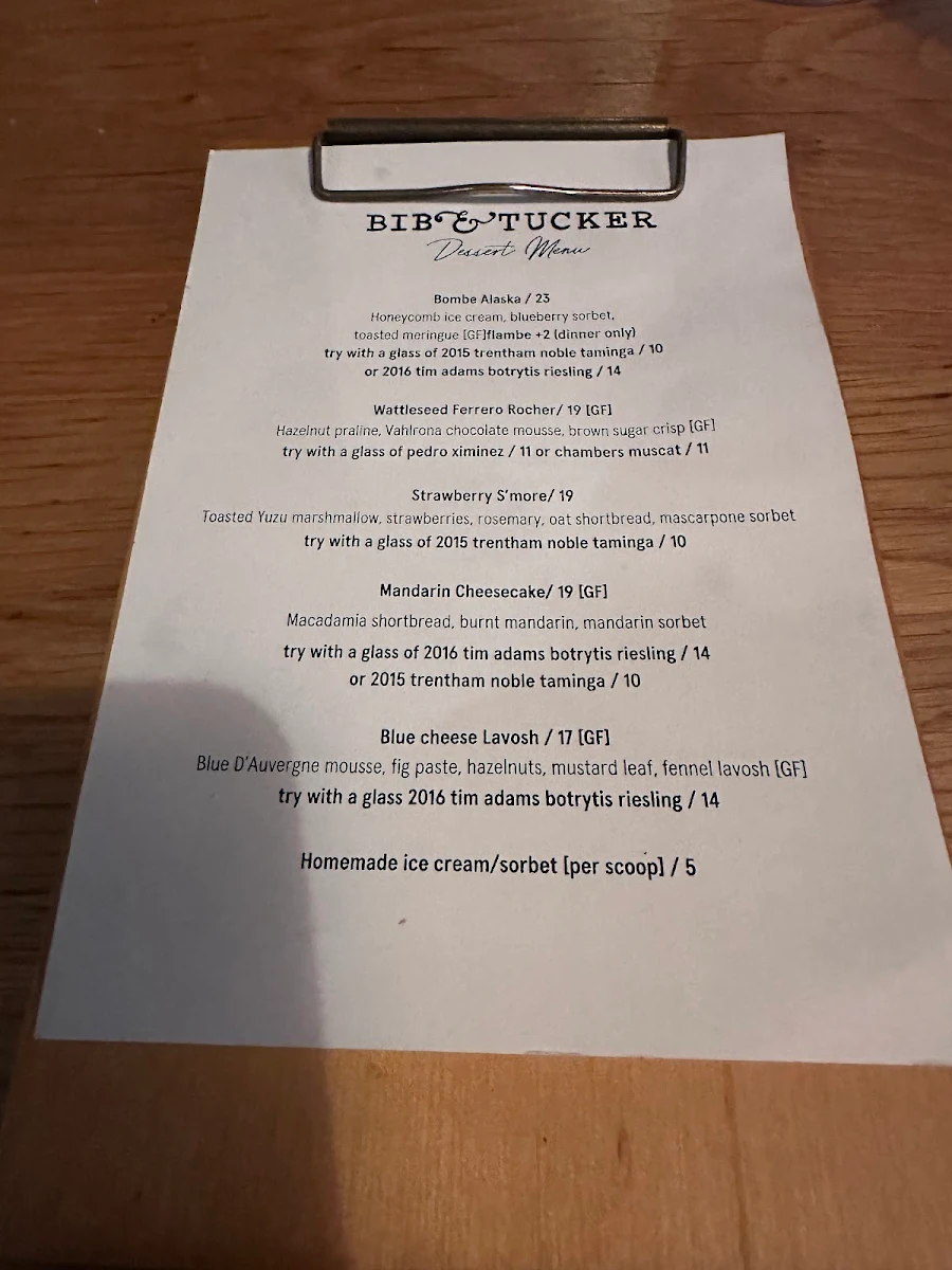 Menu, Bib and Tucker