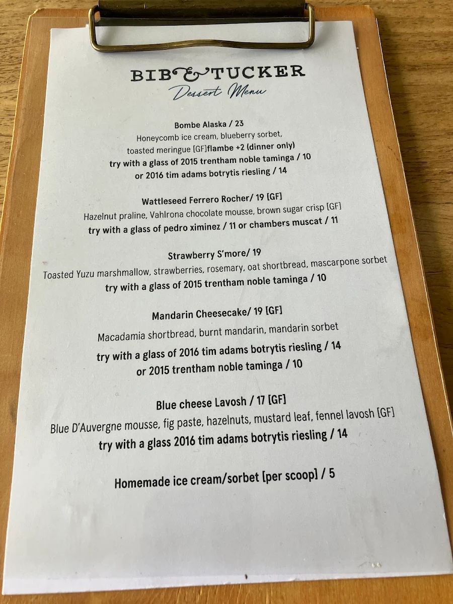 Menu, Bib and Tucker