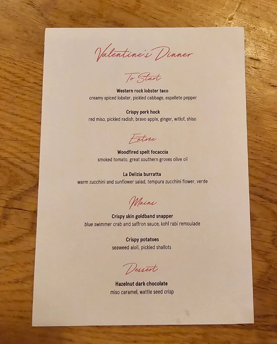 Menu, Bib and Tucker