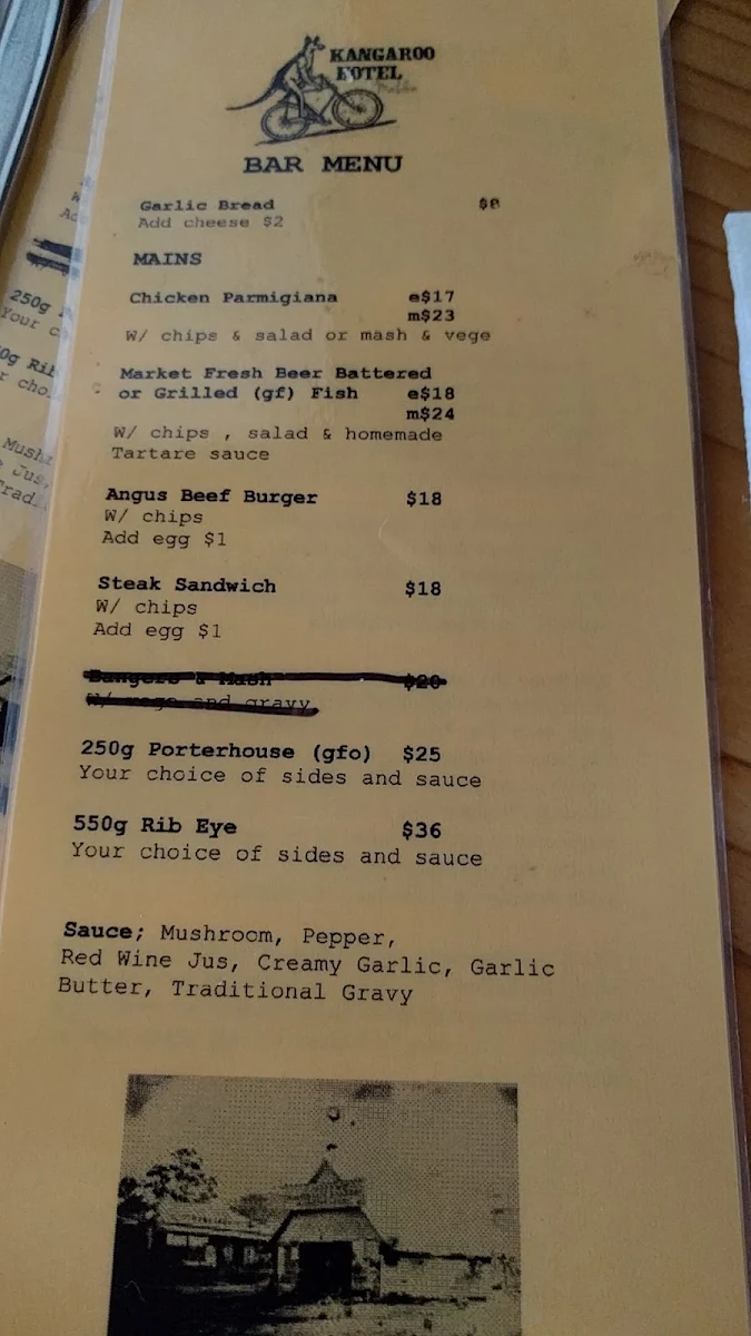 Menu, The Kangaroo Hotel